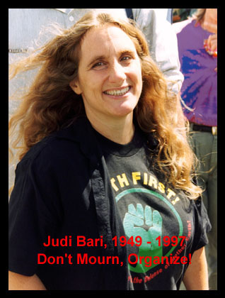 Judi Bari waits to go onstage at the Rally for Headwaters Forest at Carlotta, California, Sept. 15, 1996.  Photo by Nicholas Wilson 1996.